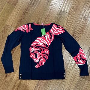 Lilly Pulitzer True Navy Tiger Jacquard Charter Sweater XL